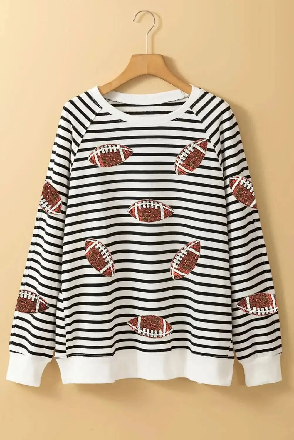Sequin Football Striped Long Sleeve Sweatshirt - Love Salve